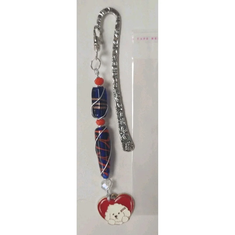 Handcrafted Bookmark Dog Heart Wire Wrapped Lampwork Beads‎ 7.5